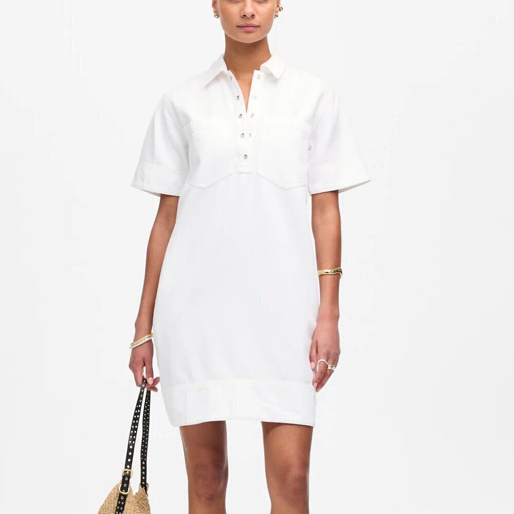 Madewell Denim Popover Western Snaps Mini Dress White Size M Nwt